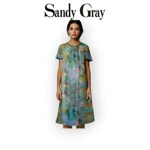 Sandy Gray Vintage Floral Dress Canadian Made Monet Style Stretch Small Medium